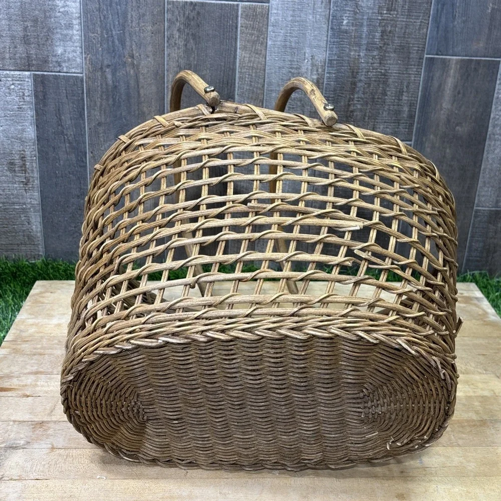 Vintage Wicker Market Basket Double Handles Rustic Farmhouse Decor Large
